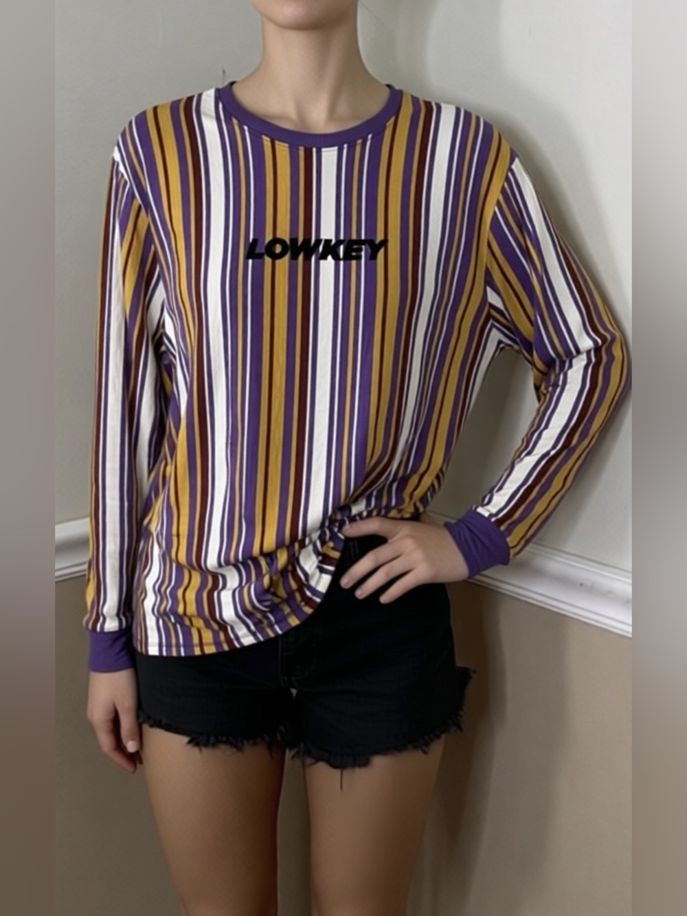 💛 5 for $25! NWT Women’s Purple, Mustard & White Lowkey top - medium